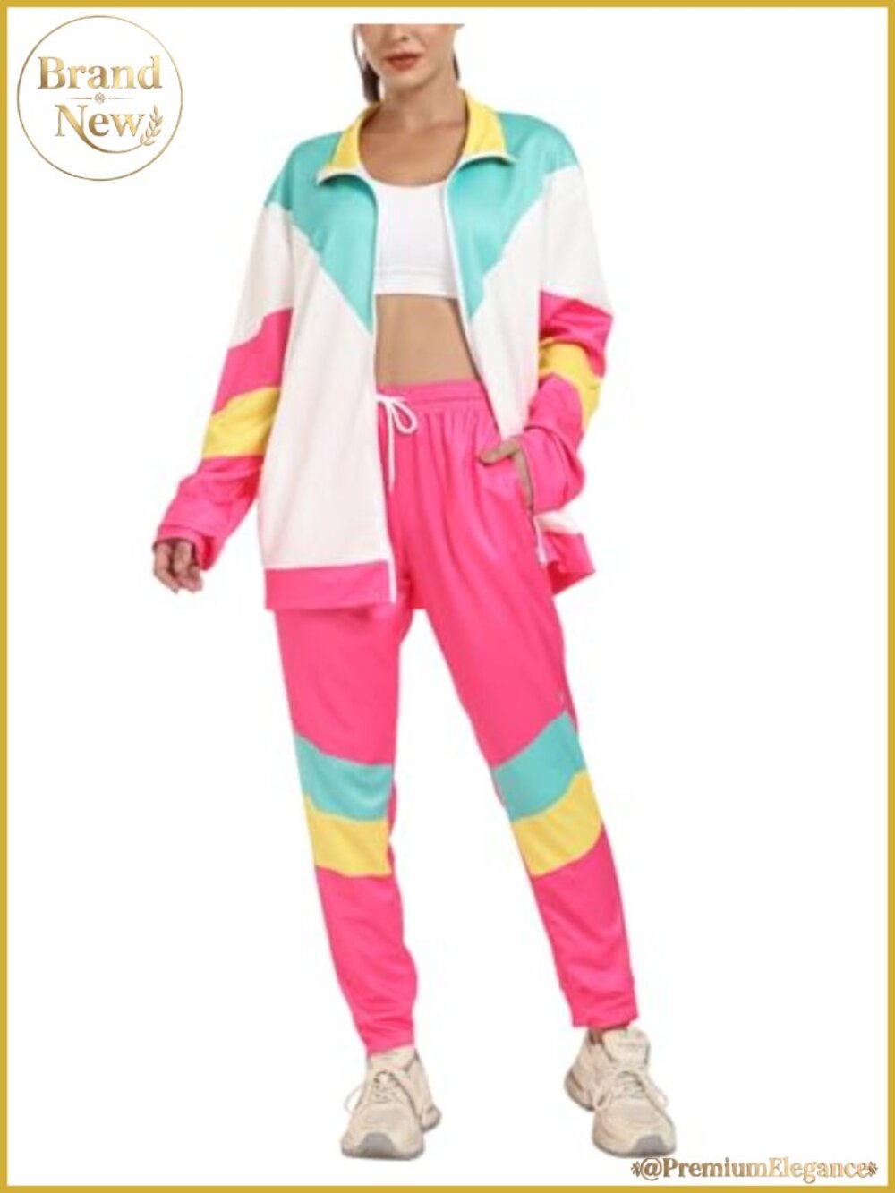 80s 90s Retro Tracksuit Set Women 2 Piece Zip Windbreaker & Pants